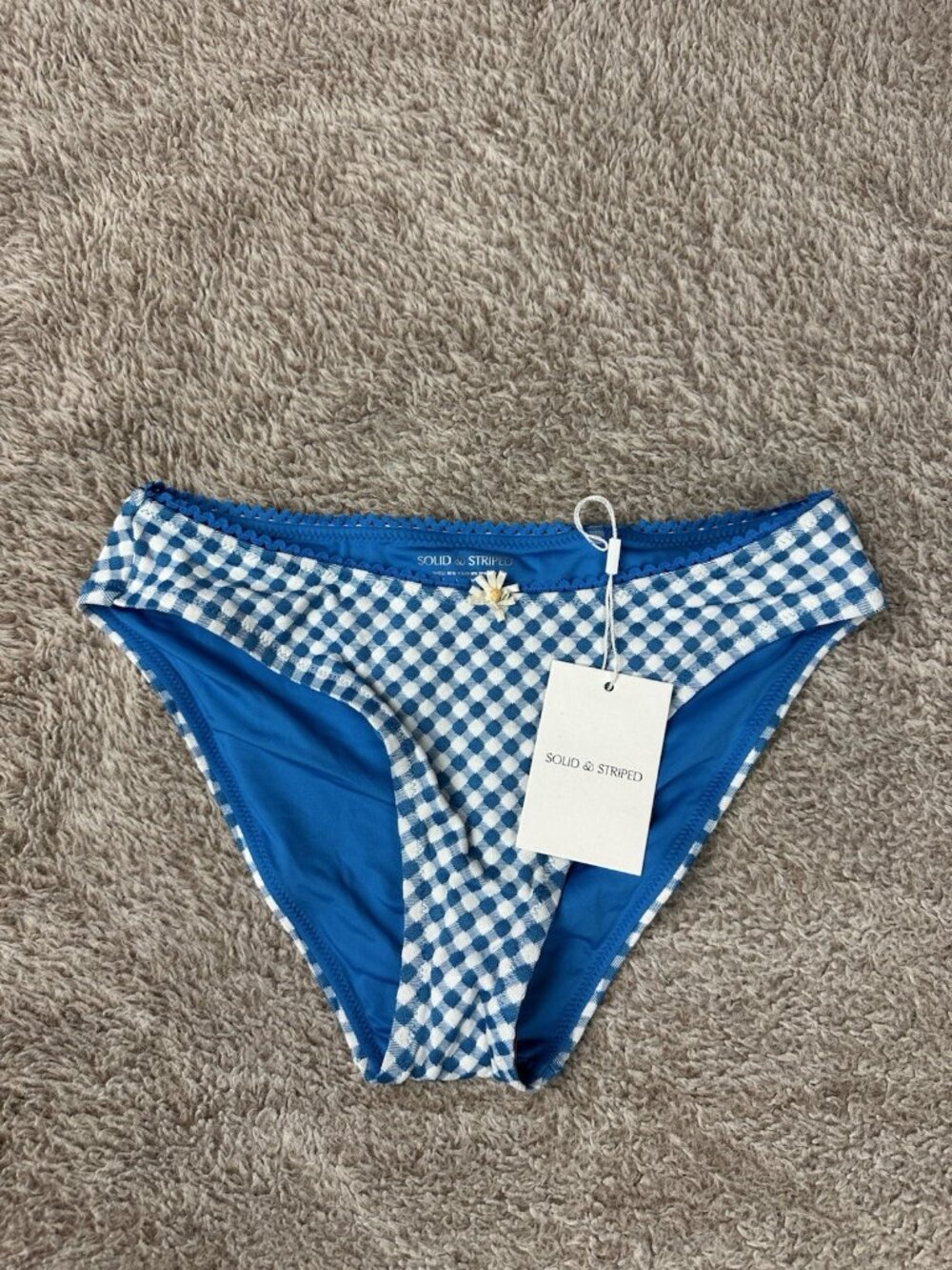 NWT Solid & Striped The Daphne Swim Bottom Small Cosmic Blue Gingham Daisy $108 - Picture 2 of 10